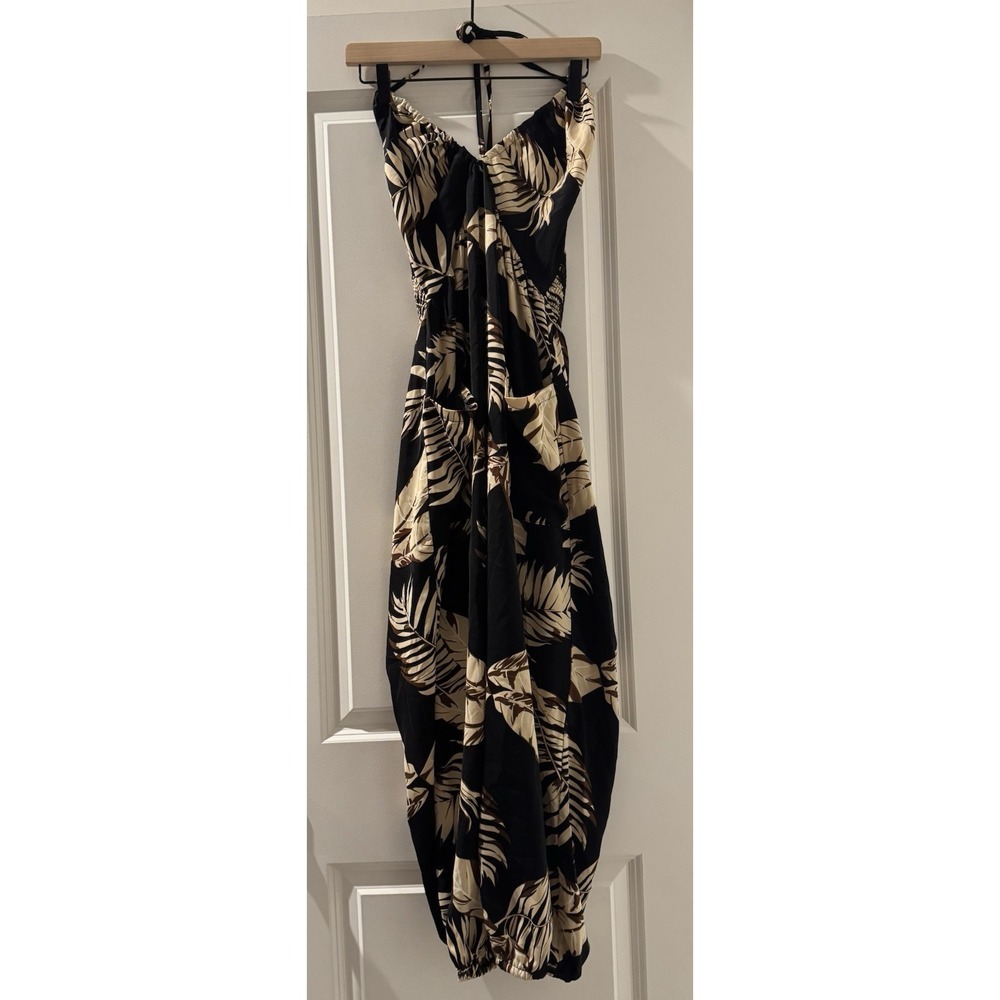 NWT Cupshe Womens Plunge Halter Jumpsuit S Black Jogger Wide Leg Casual Beach